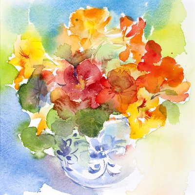 Nasturtium in Delft Vase by Unbekannt Unbekannt
